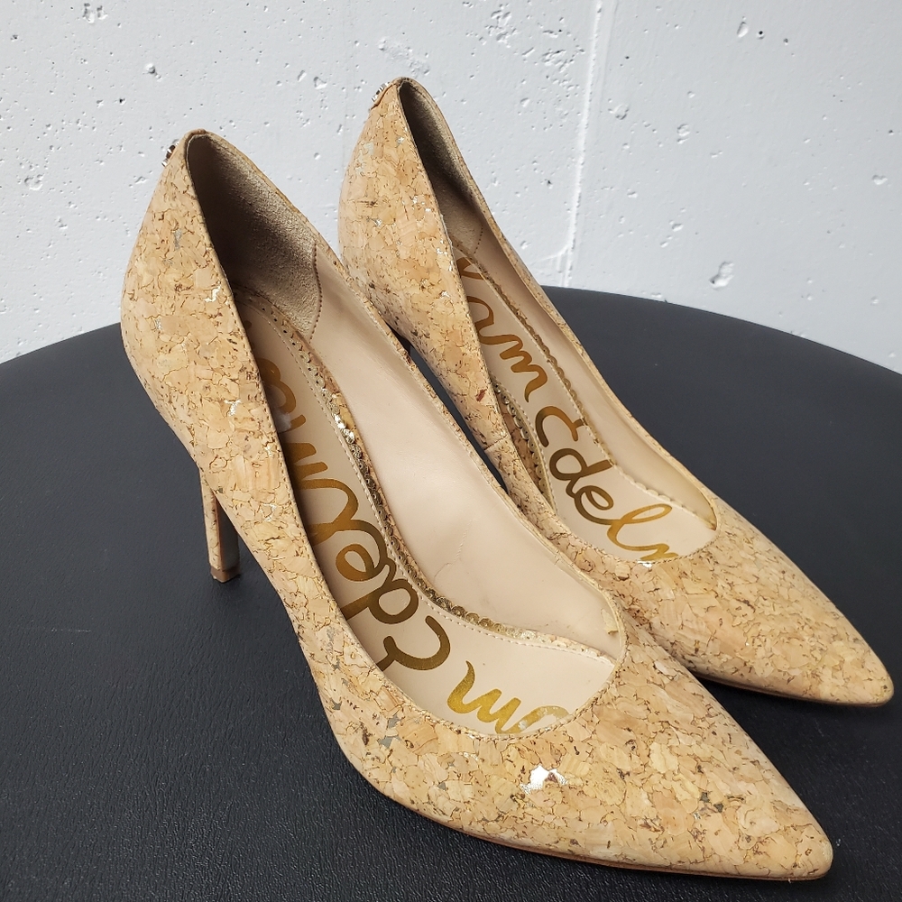 Sam Edelman Pointed Toe Hazel Dress Stilettos Cork Tan Heels Sz 7.5